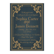 Carton d'invitation de mariage formel élégant Navy