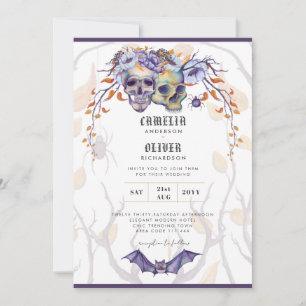 Invitation Carton d'invitation de mariage gothique crânes vio