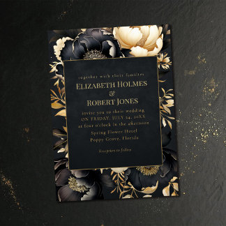 Invitation Carton d'invitation de mariage gothique noir et or