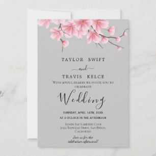 Invitation Carton d'invitation de mariage gris Fleur de ceris
