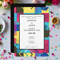 Carton d'invitation de mariage motif graphique rét