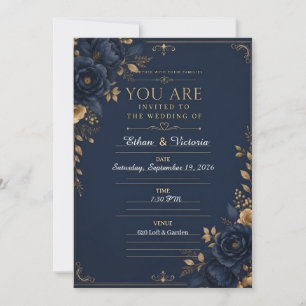 Invitation Carton d'invitation de mariage noir de luxe avec b