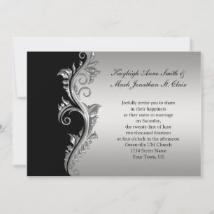 Invitation Carton d'invitation de mariage noir et argent vint