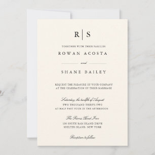 Invitation Carton d'invitation de mariage noir et écru classi