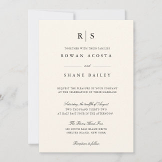 Invitation Carton d'invitation de mariage noir et écru classi