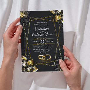 Invitation Carton d'invitation de mariage noir et or de luxe