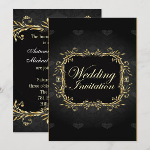 Invitation Carton d'invitation de mariage noir et or élégant 