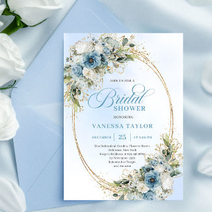 Invitation Carton d'invitation de mariage poussiéreux bleu fl