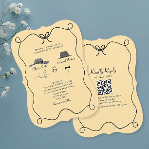 Invitation Carton d'invitation de mariage rétro avec QR Code
