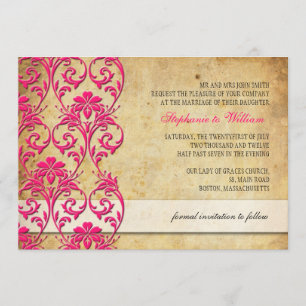 Invitation Carton d'invitation de mariage rose chaud motif fl