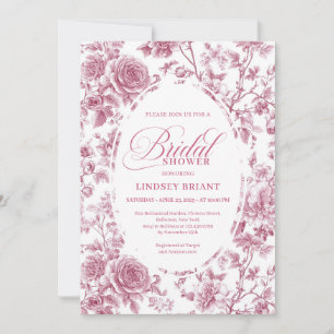 Invitation Carton d'invitation de mariage rose toile de Jouy