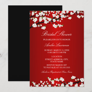 Invitation Carton d'invitation de mariage rouge Fleur de ceri