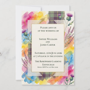 Invitation Carton d'invitation de mariage Tartan Fleur Sauvag
