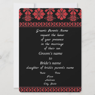 Invitation Carton d'invitation de mariage Tatreez noir et rou