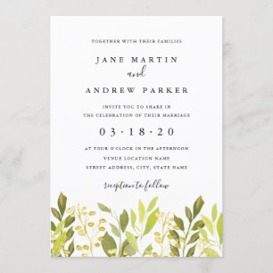 Invitation Carton d'invitation de mariage vert à feuillage bo