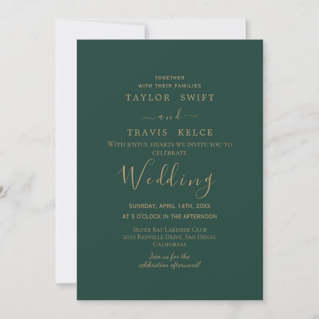 Invitation Carton d'invitation de mariage vert calligraphié e (Devant)