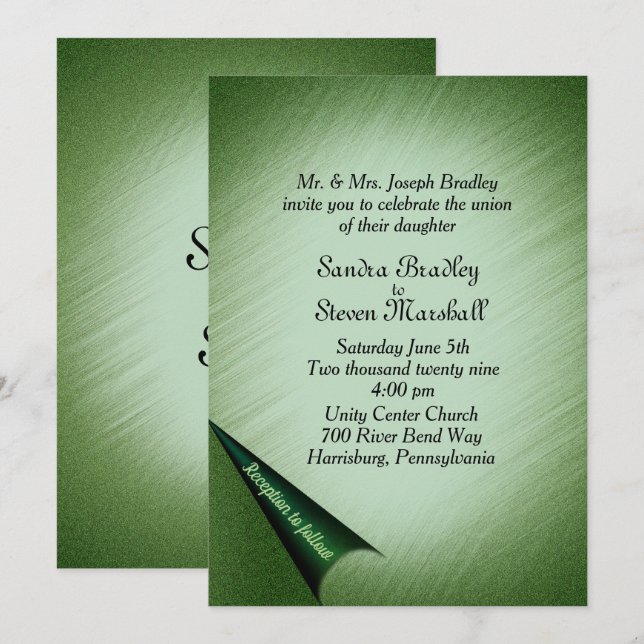 Invitation Carton d'invitation de mariage vert émeraude (Devant / Derrière)