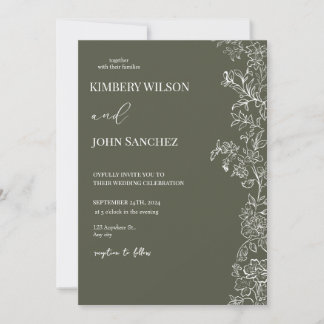 Invitation Carton d'invitation de mariage vert floral romanti