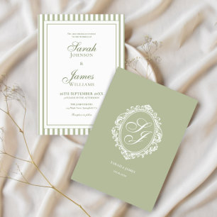 Invitation Carton d'invitation de mariage Vert Sauge Monogram