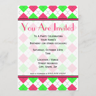 Invitation Carton d'invitation de mode à carreaux rose vif et