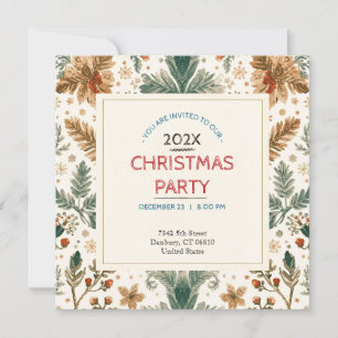 Invitation Carton d'invitation de Noël à la florale scandinav