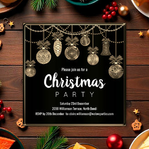 Invitation Carton d'invitation de Noël élégant noir et or