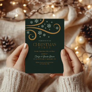 Invitation Carton d'invitation de Noël flocon de neige Vert e