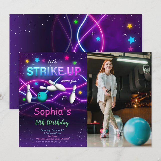 Invitation Carton d'invitation de photo de quilles modifiable (Devant / Derrière)