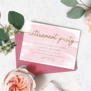 Invitation Carton d'invitation de retraite à l'aquarelle rose