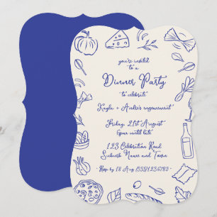 Invitation Carton d'invitation dessiné à la main pour dîner e