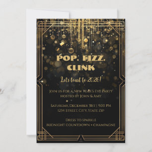 Invitation Carton d'invitation du Nouvel An pailleté or éléga