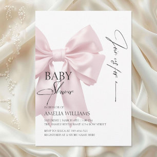 Invitation Carton d'invitation élégant avec nœud rose pour Ba