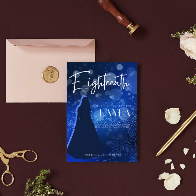 Invitation Carton d'invitation élégant bleu royal pour 18ème  (Créateur téléchargé)