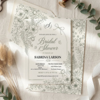 Invitation Carton d'invitation élégant de couleur vert sauge 
