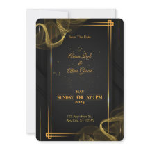 Carton d'invitation élégant de mariage Noir & Or