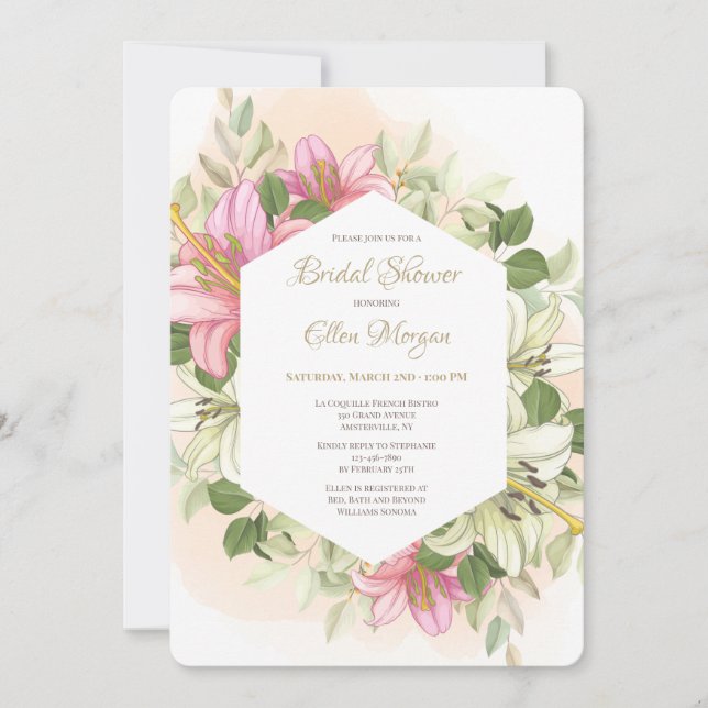 Invitation Carton d'invitation Elegant Pink Lilies 2 (Devant)