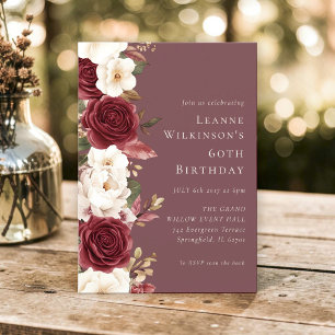 Invitation Carton d'invitation élégant pour 60 ans avec rose 