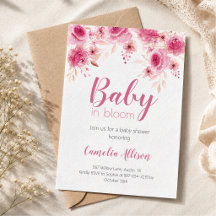 Carton d'invitation élégant rose floral pour Baby