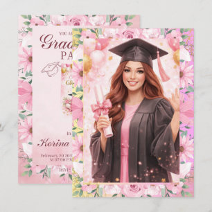 Invitation Carton d'invitation élégant rose floral pour une s