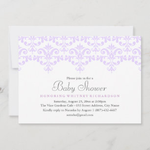 Invitation Carton d'invitation élégant violet damassé pour Ba