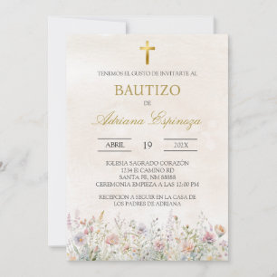 Invitation Carton d'invitation espagnol Fleur sauvage beige p