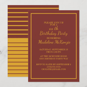 Invitation Carton d'invitation fêté d'anniversaire rayé or et