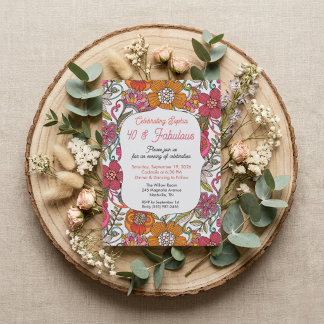 Invitation Carton d'invitation fête florale 40e anniversaire