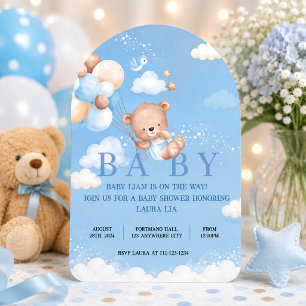 INVITATION CARTON D'INVITATION FILLE OURSON BLEU