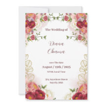 Carton d'invitation Fleurs aquarelle rouge or pour