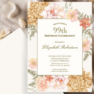 Invitation Carton d'invitation floral 99e anniversaire aux co
