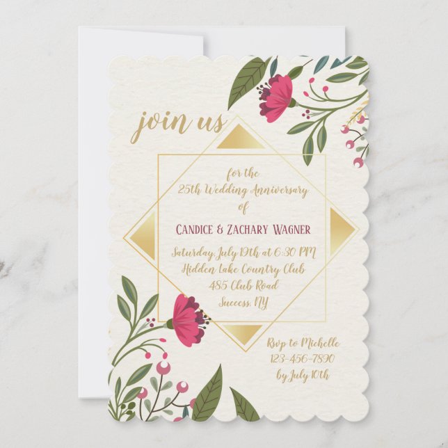 Invitation Carton d'invitation floral à l'image miroir (Devant)