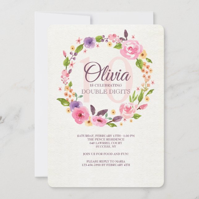 Invitation Carton d'invitation floral aquarelle coloré (Devant)