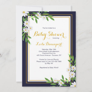 Invitation Carton d'invitation floral bleu marine et blanc
