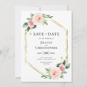Invitation carton d'invitation floral rose poudré pour annonc
